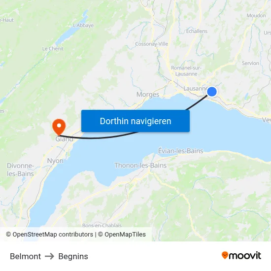 Belmont to Begnins map