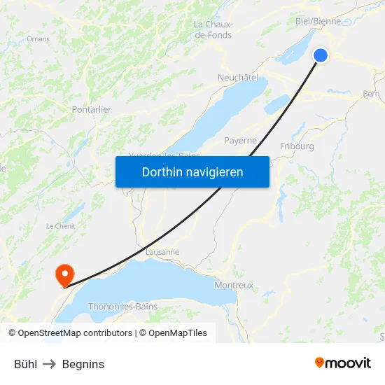 Bühl to Begnins map