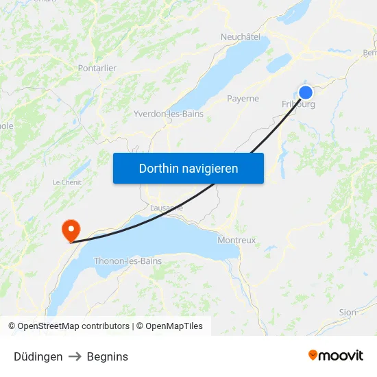 Düdingen to Begnins map
