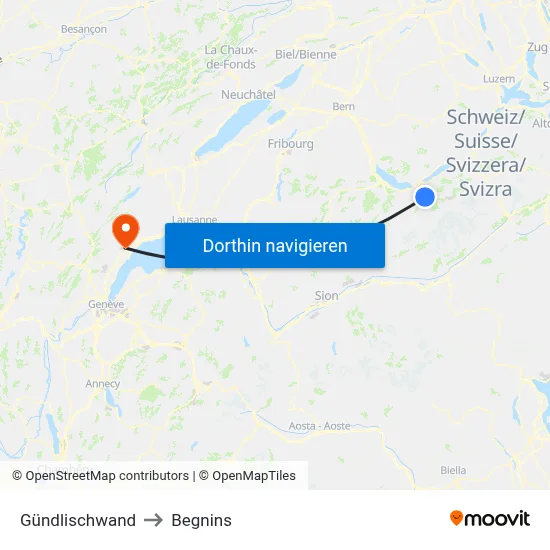 Gündlischwand to Begnins map