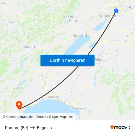 Romont (Be) to Begnins map