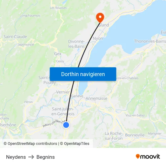 Neydens to Begnins map