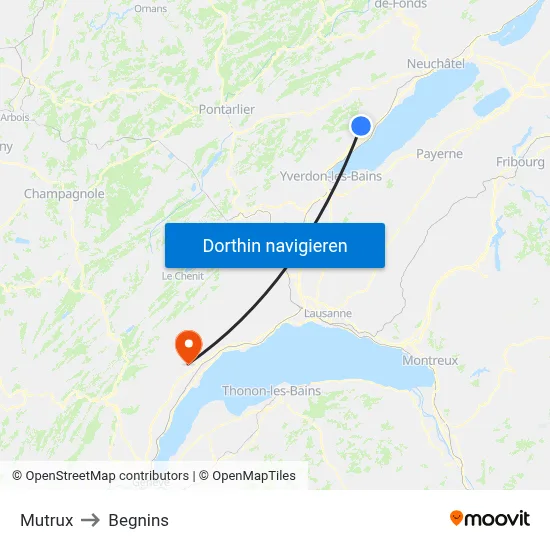 Mutrux to Begnins map