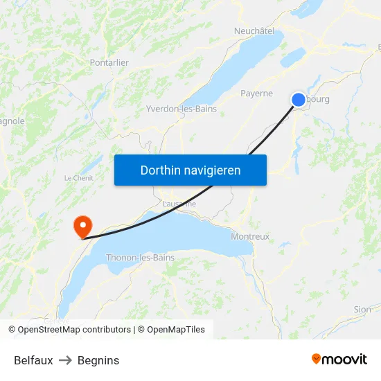 Belfaux to Begnins map