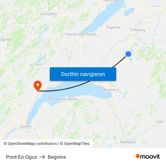 Pont-En-Ogoz to Begnins map
