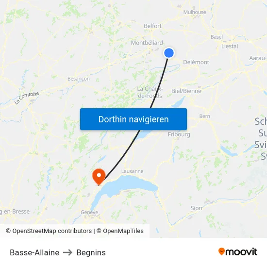Basse-Allaine to Begnins map