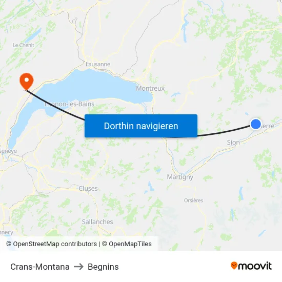 Crans-Montana to Begnins map