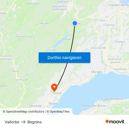 Vallorbe to Begnins map
