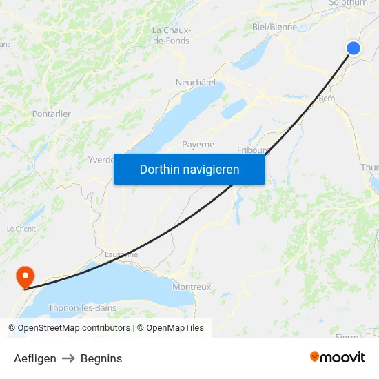 Aefligen to Begnins map