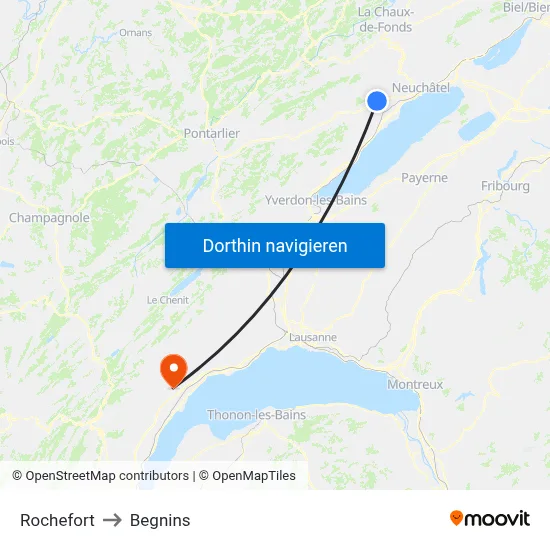 Rochefort to Begnins map