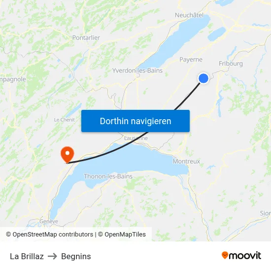 La Brillaz to Begnins map