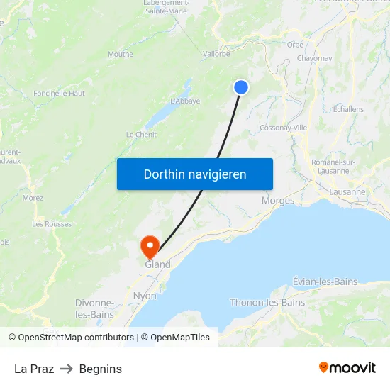 La Praz to Begnins map