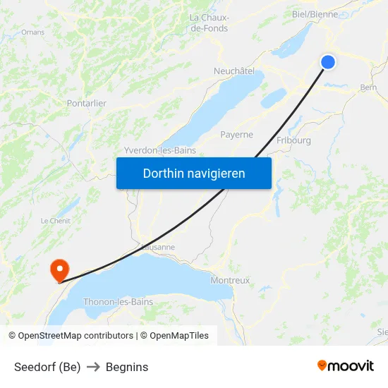 Seedorf (Be) to Begnins map