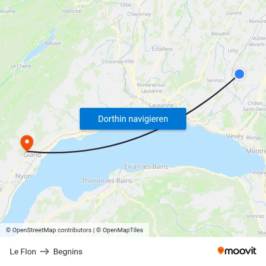Le Flon to Begnins map