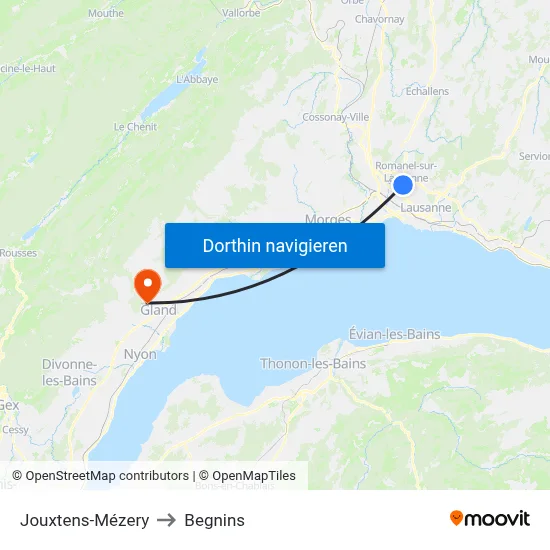 Jouxtens-Mézery to Begnins map