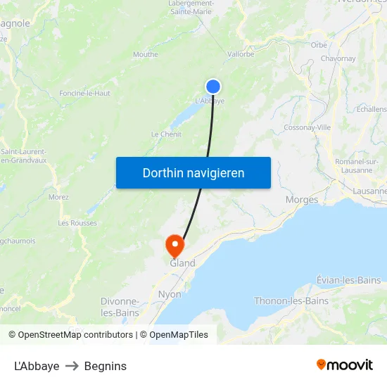 L'Abbaye to Begnins map