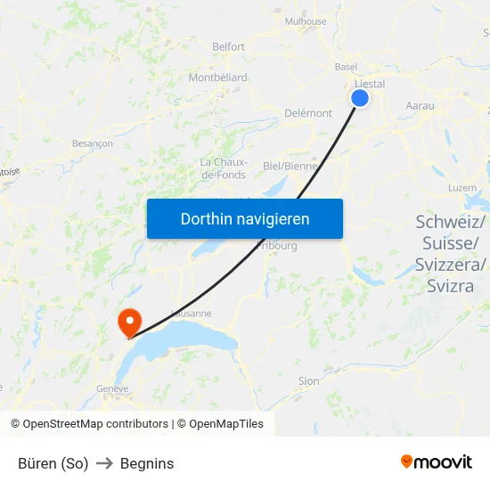 Büren (So) to Begnins map