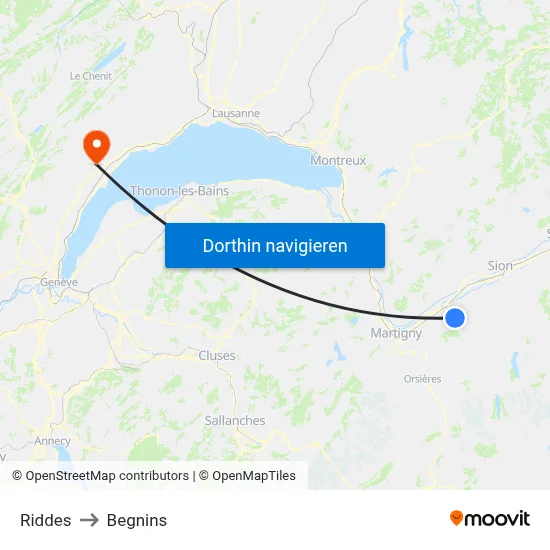 Riddes to Begnins map