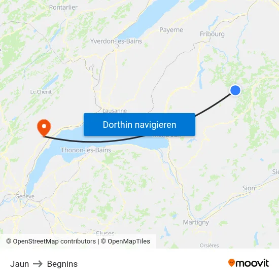 Jaun to Begnins map