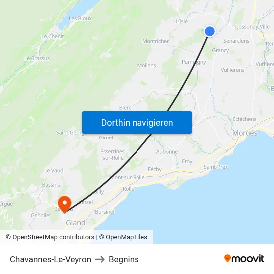 Chavannes-Le-Veyron to Begnins map