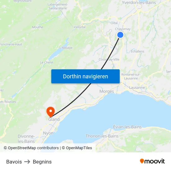 Bavois to Begnins map
