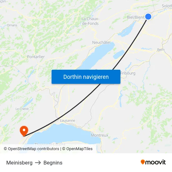 Meinisberg to Begnins map