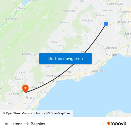 Vullierens to Begnins map
