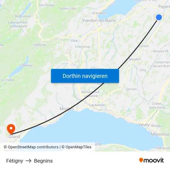 Fétigny to Begnins map