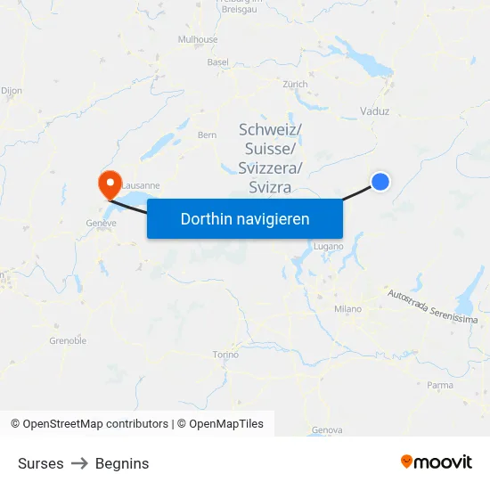 Surses to Begnins map
