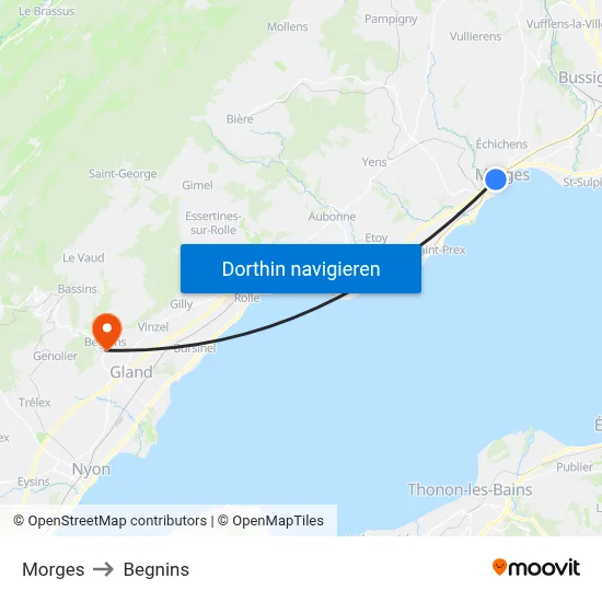 Morges to Begnins map