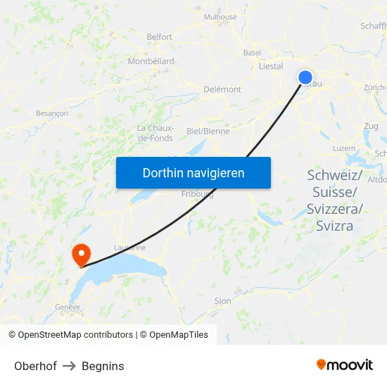 Oberhof to Begnins map