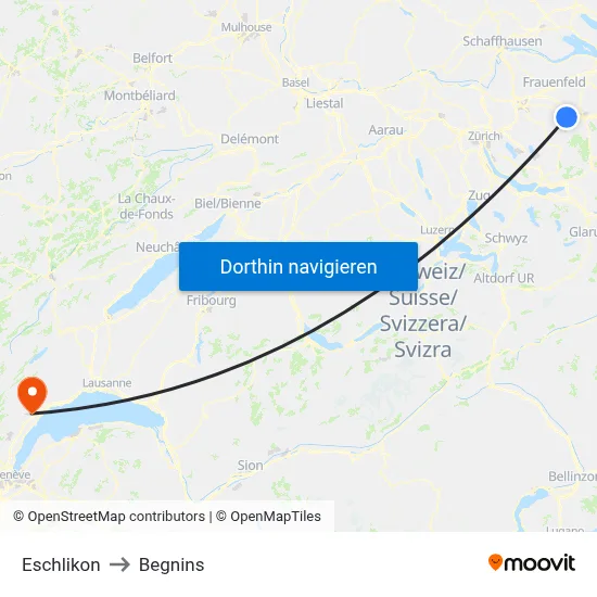 Eschlikon to Begnins map