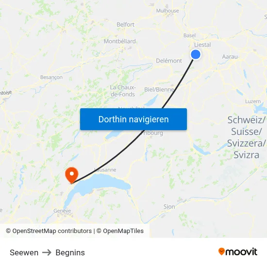 Seewen to Begnins map