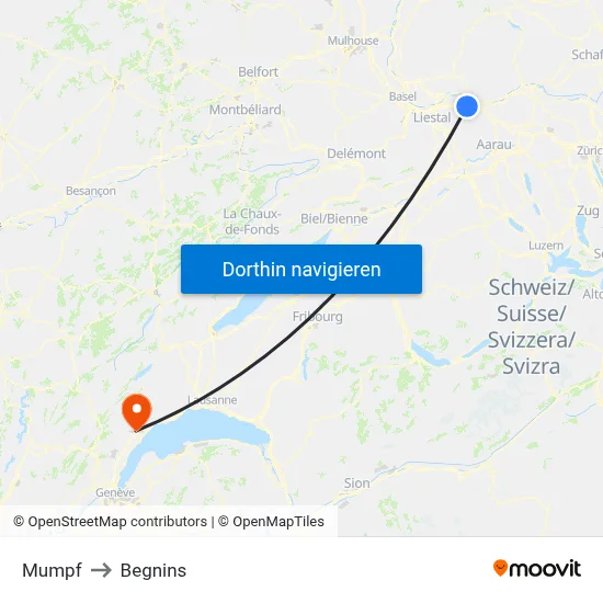 Mumpf to Begnins map