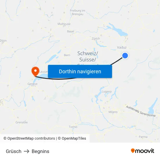 Grüsch to Begnins map
