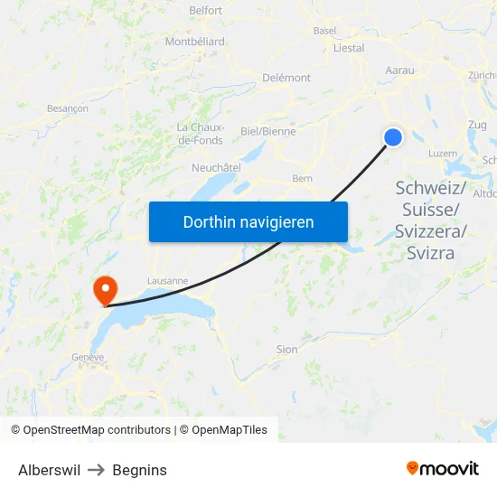 Alberswil to Begnins map