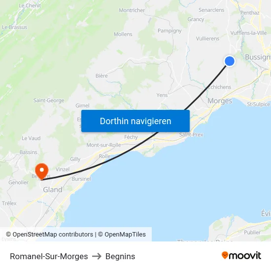 Romanel-Sur-Morges to Begnins map