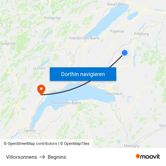 Villorsonnens to Begnins map