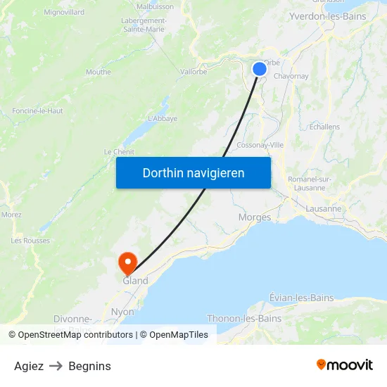 Agiez to Begnins map