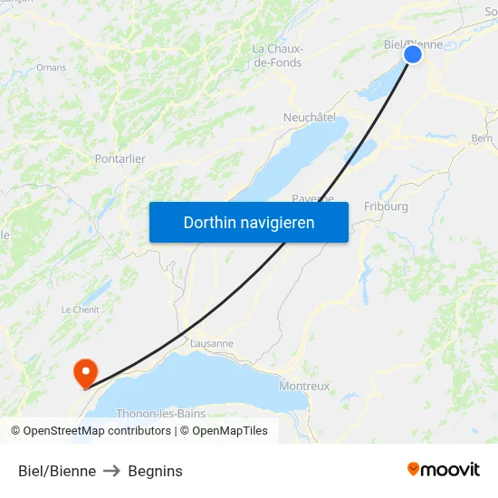 Biel/Bienne to Begnins map