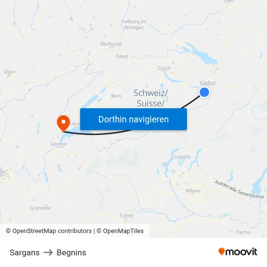 Sargans to Begnins map