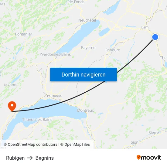 Rubigen to Begnins map