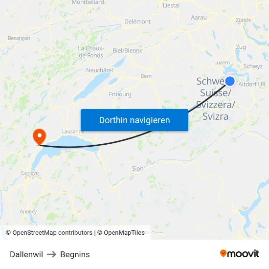 Dallenwil to Begnins map