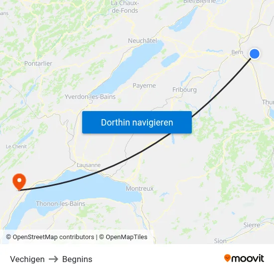 Vechigen to Begnins map