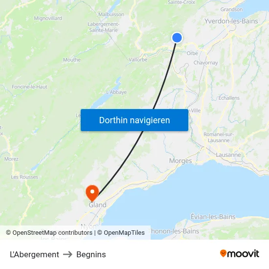 L'Abergement to Begnins map