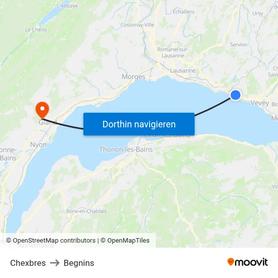 Chexbres to Begnins map