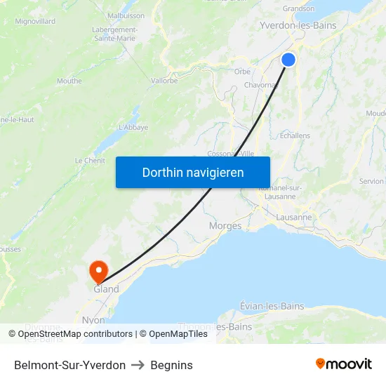 Belmont-Sur-Yverdon to Begnins map