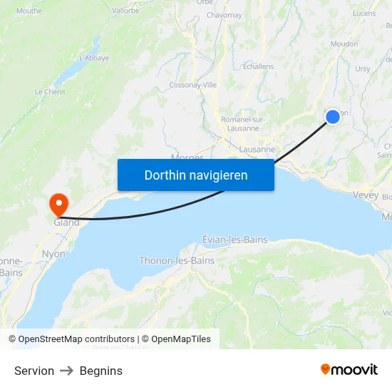 Servion to Begnins map