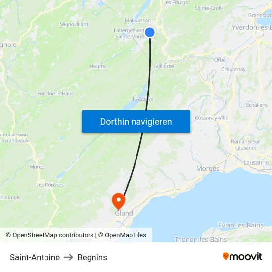 Saint-Antoine to Begnins map