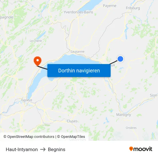 Haut-Intyamon to Begnins map